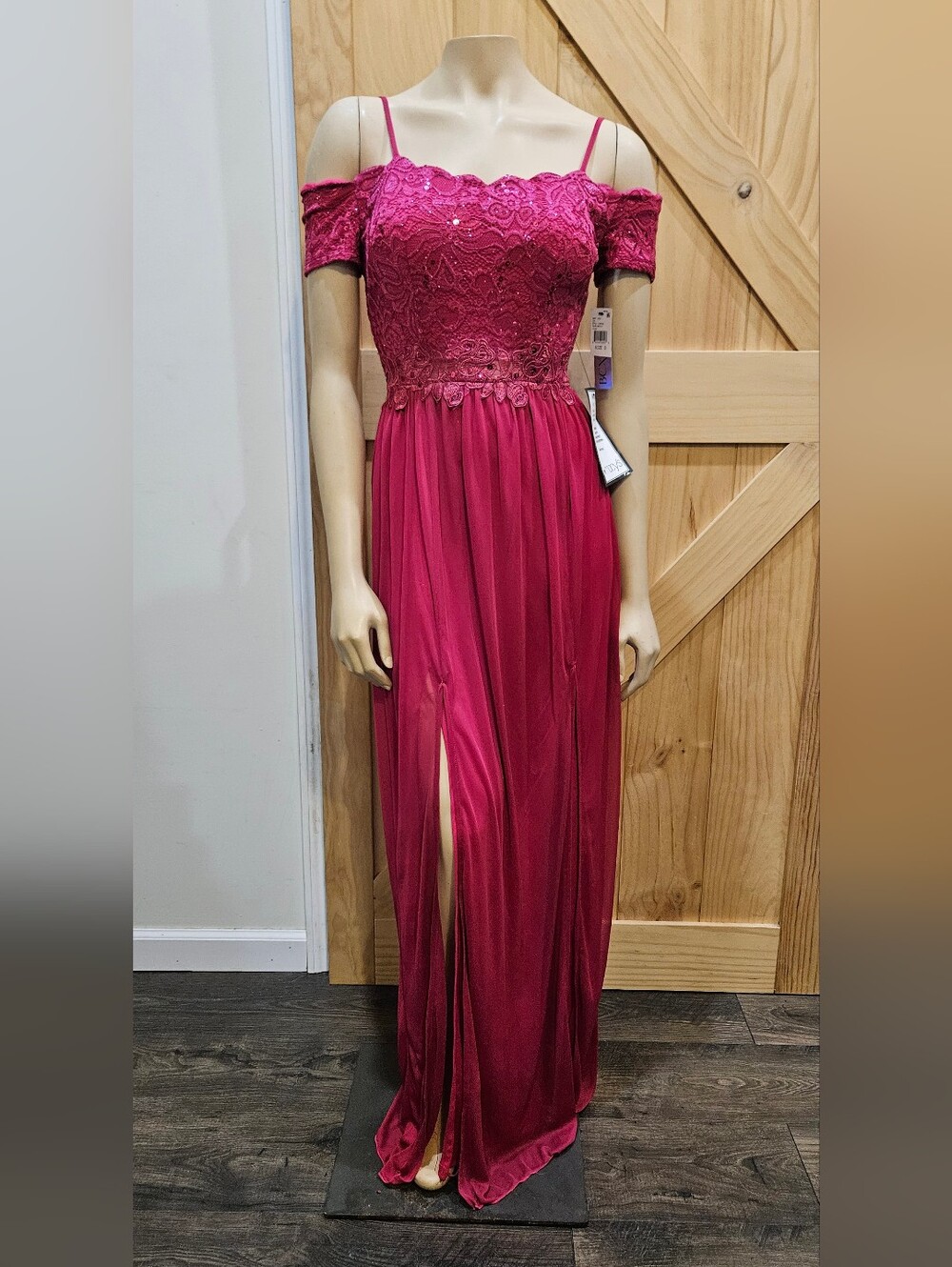 NWT | Macy's BCX Dress Fuchsia Off-Shoulder Lace Evening Formal Dress | Size 3